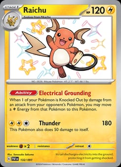 Raichu 132/091 Shiny Rare – Paldean Fates Pokémon card