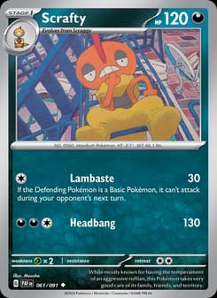 Scrafty 061/091 Uncommon – Paldean Fates Pokémon card