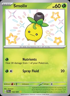 Smoliv 102/091 Shiny Rare – Paldean Fates Pokémon card