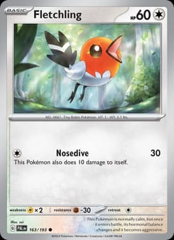 Fletchling 163/193 Common – Paldea Evolved Pokémon card