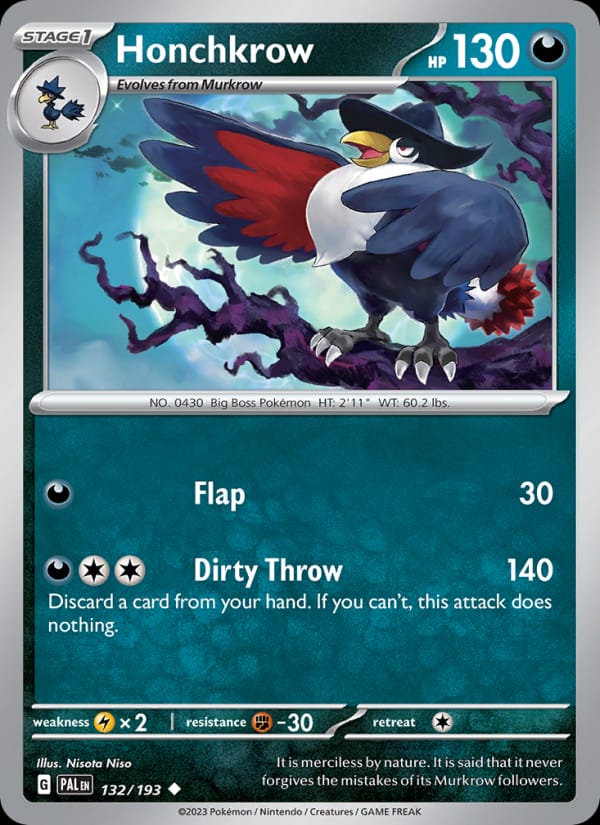 Honchkrow 132/193 Paldea Evolved Pokémon card