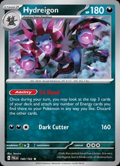 Hydreigon 140/193 Rare – Paldea Evolved Pokémon card