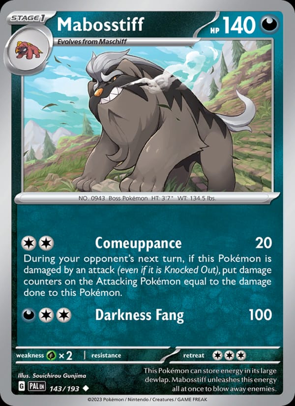 Mabosstiff 143/193 Paldea Evolved Pokémon card