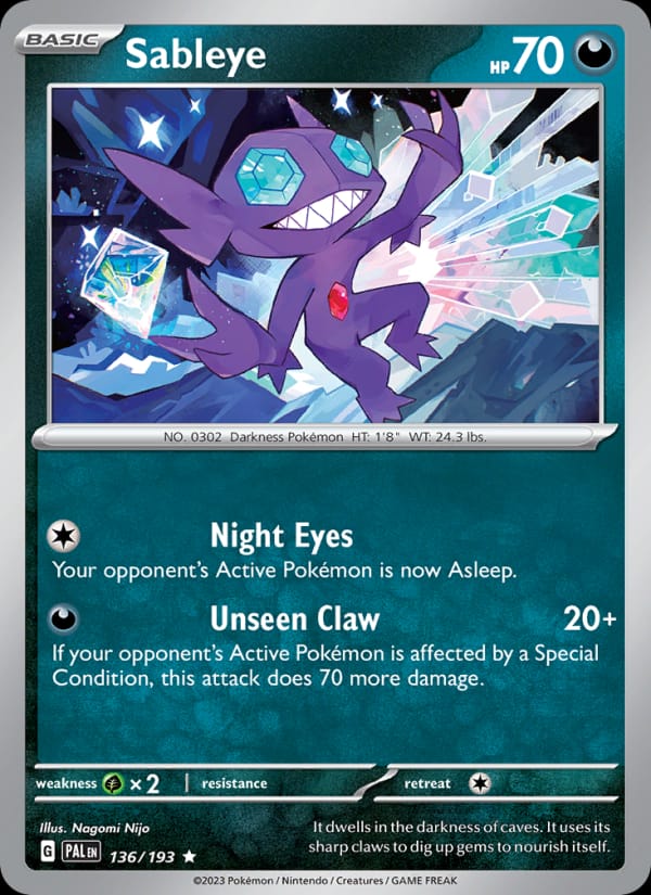 Sableye 136/193 Paldea Evolved Pokémon card