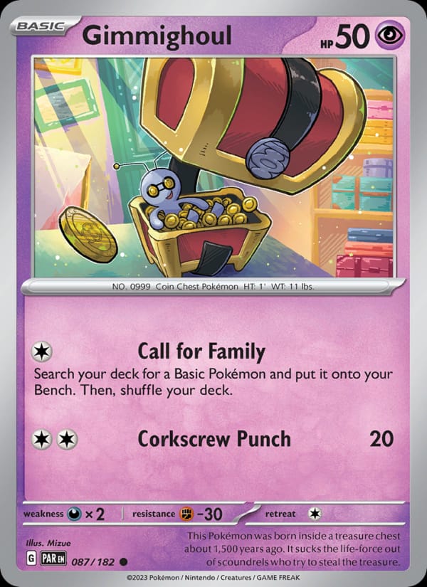 Gimmighoul 087/182 Paradox Rift Pokémon card