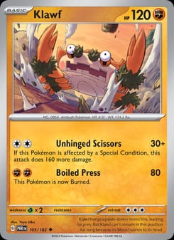 Klawf 105/182 Uncommon – Paradox Rift Pokémon card