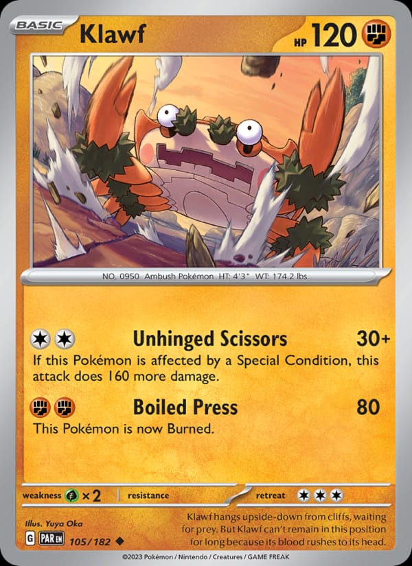 Klawf 105/182 Paradox Rift Pokémon card