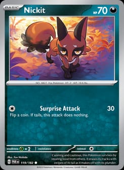 Nickit 119/182 Common – Paradox Rift Pokémon card
