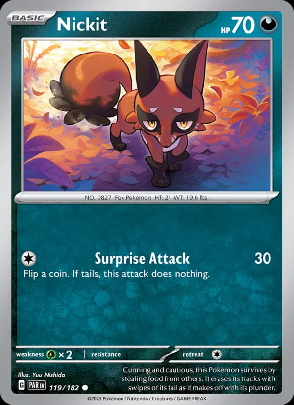 Nickit 119/182 Paradox Rift Pokémon card