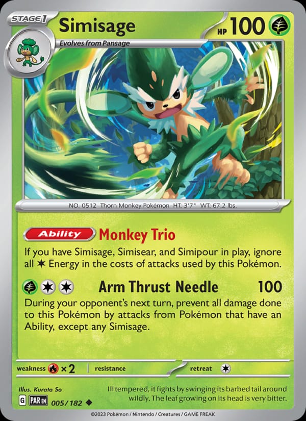 Simisage 005/182 Paradox Rift Pokémon card