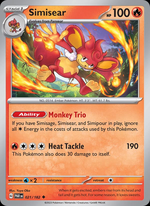 Simisear 021/182 Paradox Rift Pokémon card