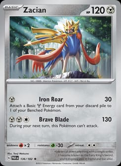 Zacian 136/182 Rare – Paradox Rift Pokémon card