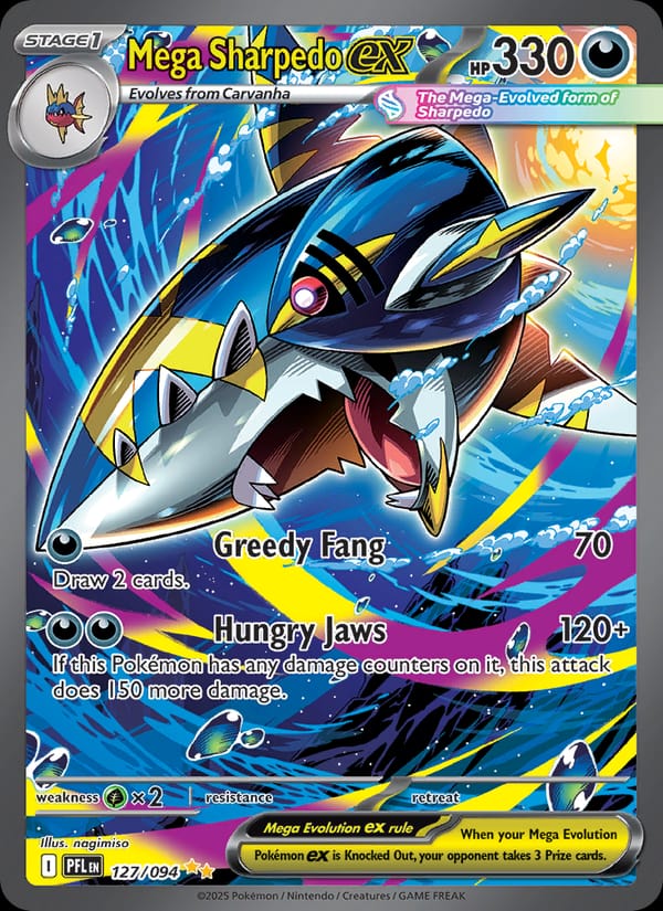 Mega Sharpedo ex 127/094 Phantasmal Flames Pokémon card