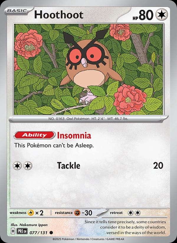 Hoothoot 077/131 Prismatic Evolutions Pokémon card