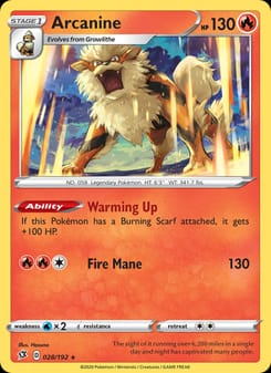 Arcanine 028/192 Rare – Rebel Clash Pokémon card