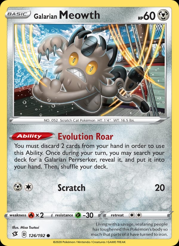 Galarian Meowth 126/192 Rebel Clash Pokémon card