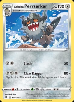 Galarian Perrserker 127/192 Rare – Rebel Clash Pokémon card