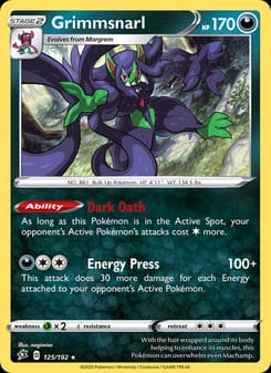 Grimmsnarl 125/192 Holo Rare – Rebel Clash Pokémon card