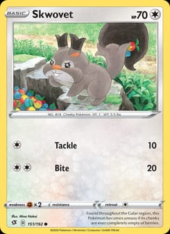 Skwovet 151/192 Common – Rebel Clash Pokémon card
