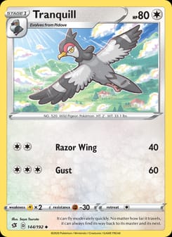 Tranquill 144/192 Uncommon – Rebel Clash Pokémon card