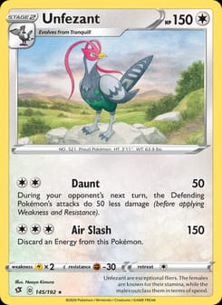 Unfezant 145/192 Rare – Rebel Clash Pokémon card