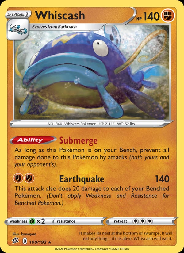 Whiscash 100/192 Rebel Clash Pokémon card