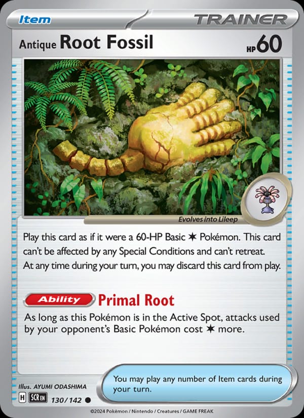 Antique Root Fossil 130/142 Stellar Crown Pokémon card