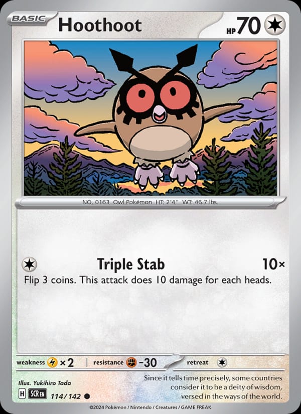Hoothoot 114/142 Stellar Crown Pokémon card