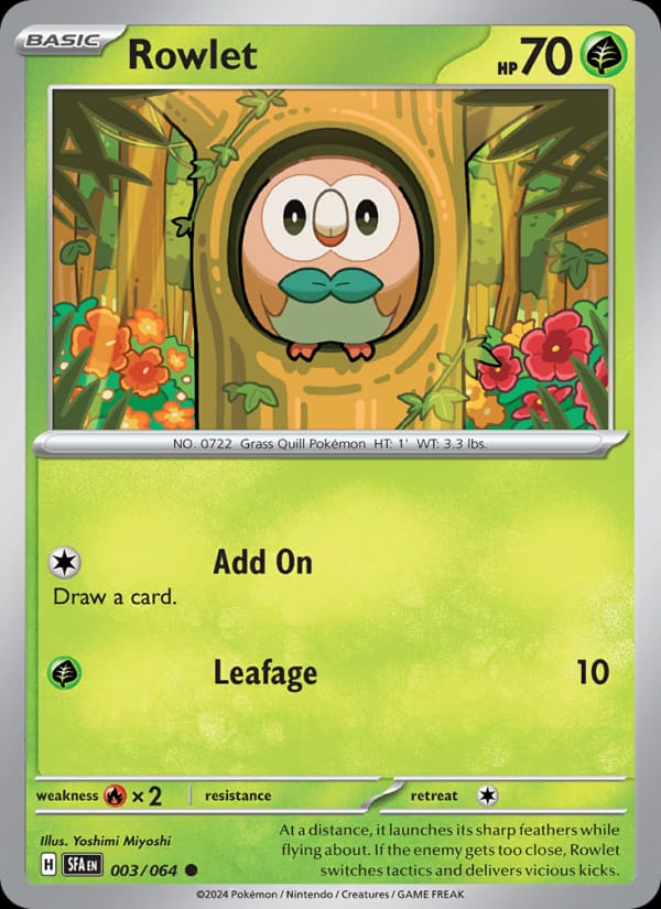 Rowlet 003/064 Shrouded Fable Pokémon card