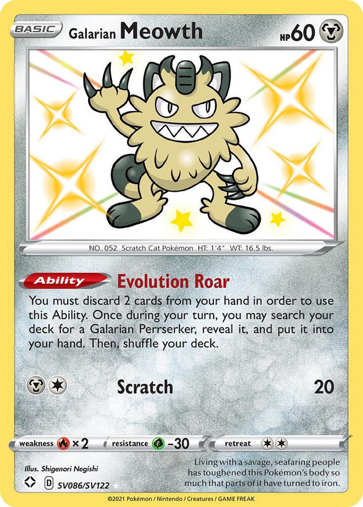 Galarian Meowth SV086/SV122 Shining Fates Pokémon card