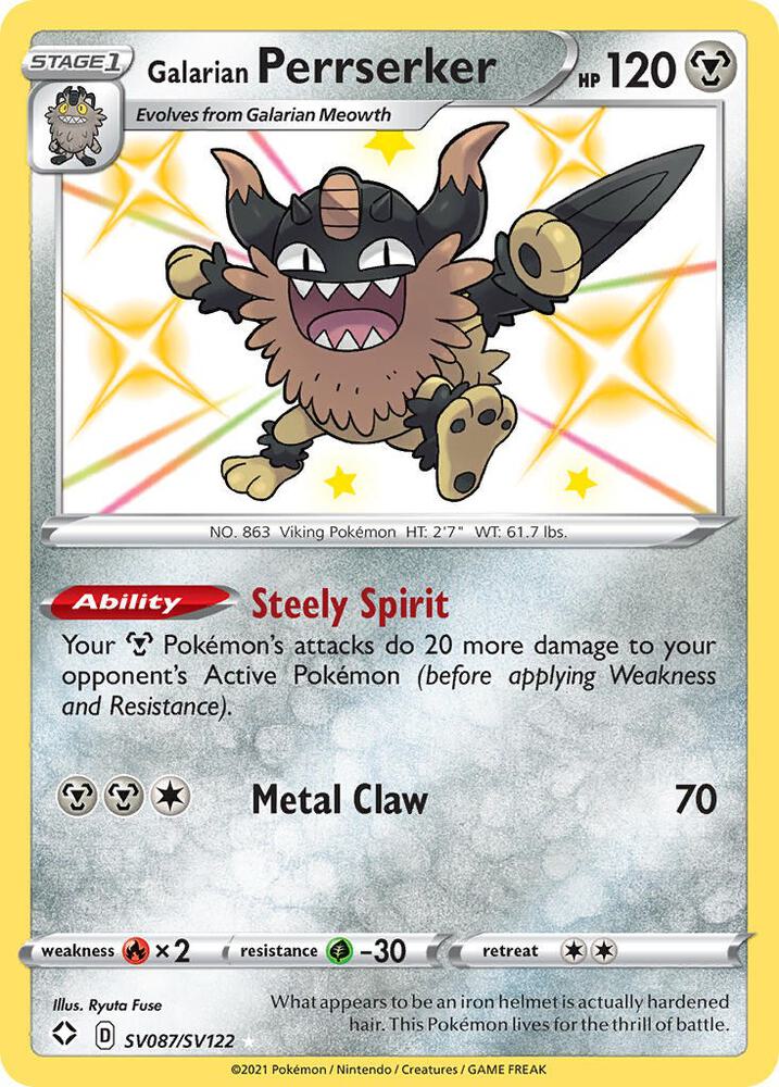Galarian Perrserker SV087/SV122 Shining Fates Pokémon card