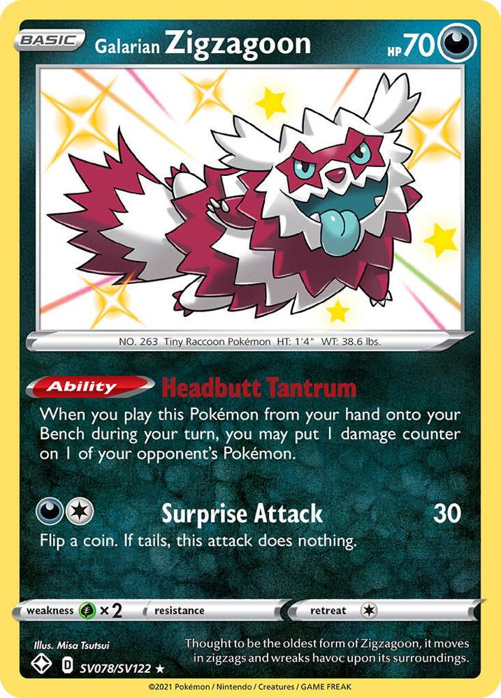 Galarian Zigzagoon SV078/SV122 Shining Fates Pokémon card