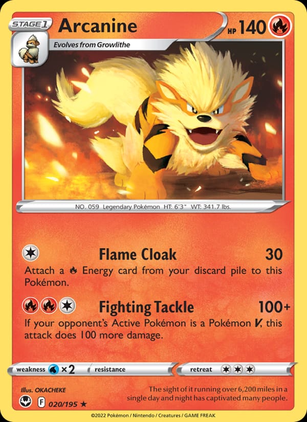Arcanine 020/195 Silver Tempest Pokémon card