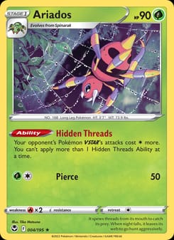 Ariados 004/195 Holo Rare – Silver Tempest Pokémon card