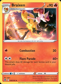 Braixen 026/195 Uncommon – Silver Tempest Pokémon card
