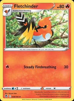 Fletchinder 028/195 Uncommon – Silver Tempest Pokémon card