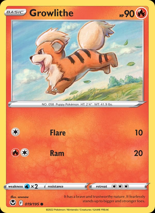 Growlithe 019/195 Silver Tempest Pokémon card
