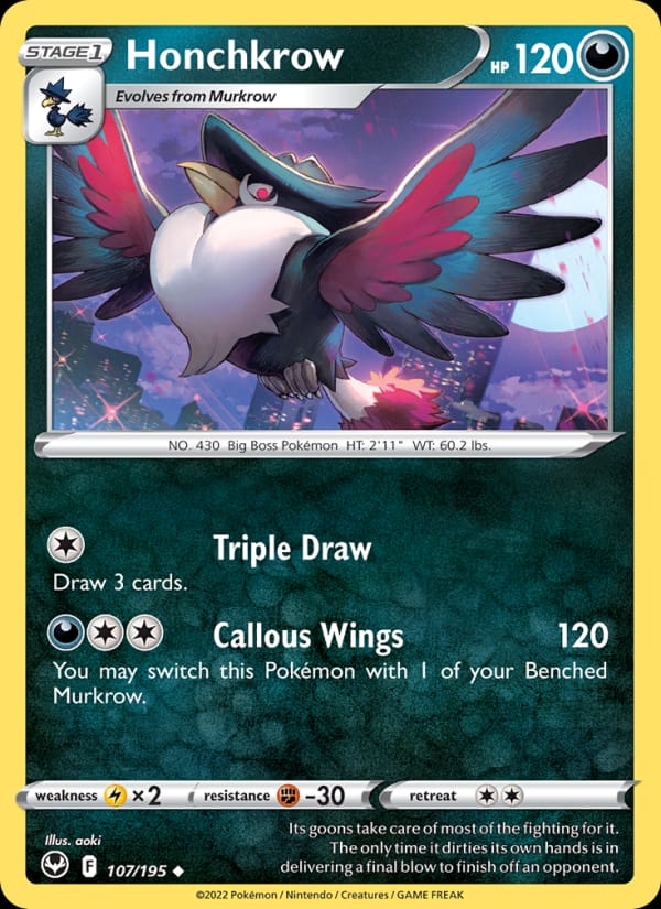 Honchkrow 107/195 Silver Tempest Pokémon card