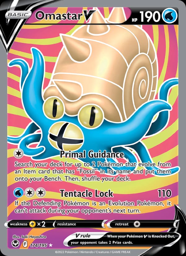 Omastar V 174/195 Silver Tempest Pokémon card