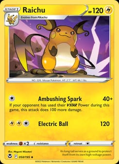 Raichu 050/195 Uncommon – Silver Tempest Pokémon card