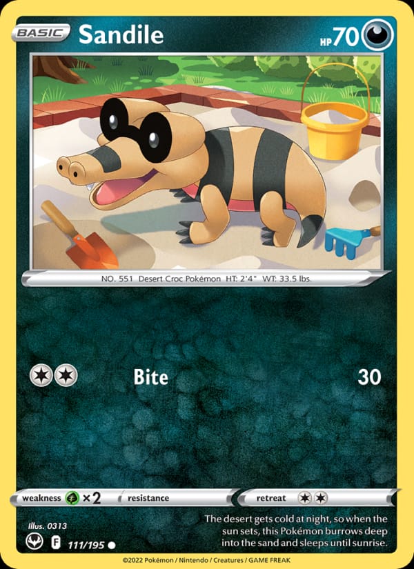 Sandile 111/195 Silver Tempest Pokémon card
