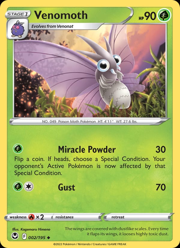 Venomoth 002/195 Silver Tempest Pokémon card
