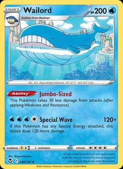 Wailord 038/195 Uncommon – Silver Tempest Pokémon card