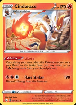 Cinderace 034/202 Holo Rare – Sword & Shield Pokémon card