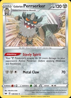Galarian Perrserker 128/202 Holo Rare – Sword & Shield Pokémon card