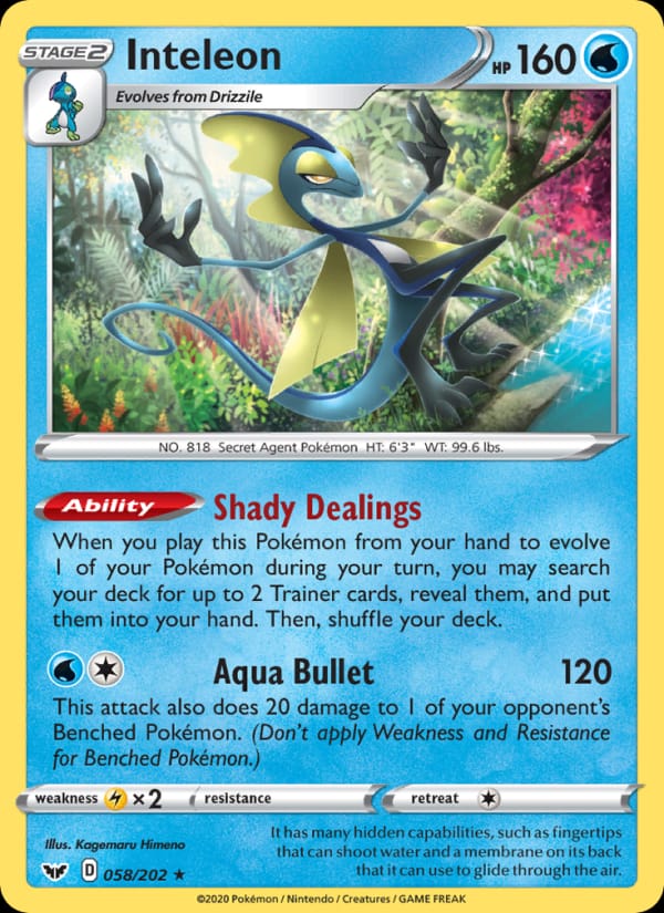 Inteleon 058/202 Sword & Shield Pokémon card