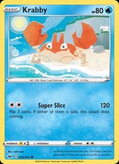Krabby 043/202 Common – Sword & Shield Pokémon card