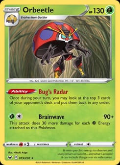 Orbeetle 019/202 Rare – Sword & Shield Pokémon card