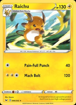 Raichu 066/202 Rare – Sword & Shield Pokémon card