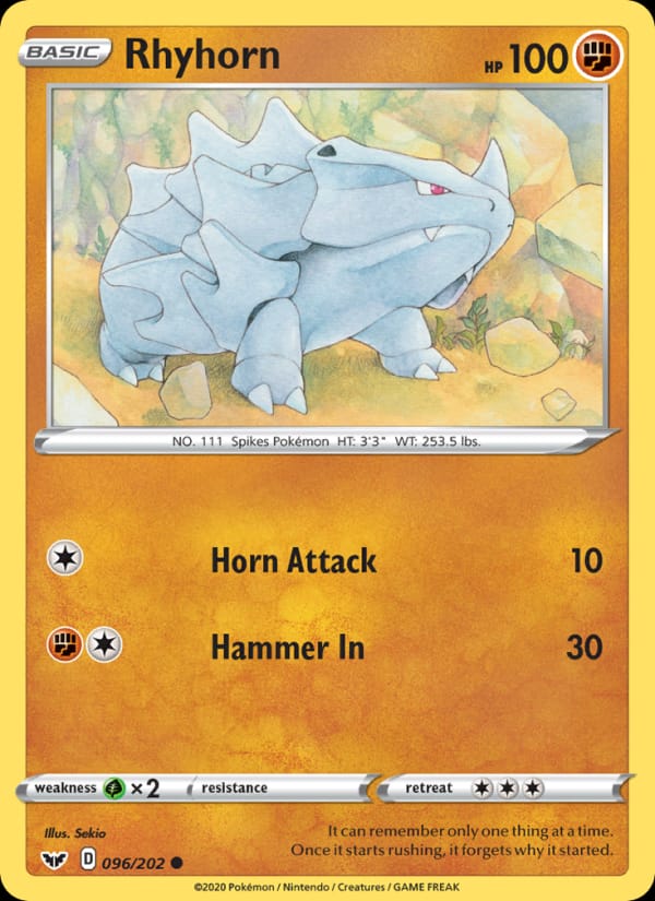 Rhyhorn 096/202 Sword & Shield Pokémon card